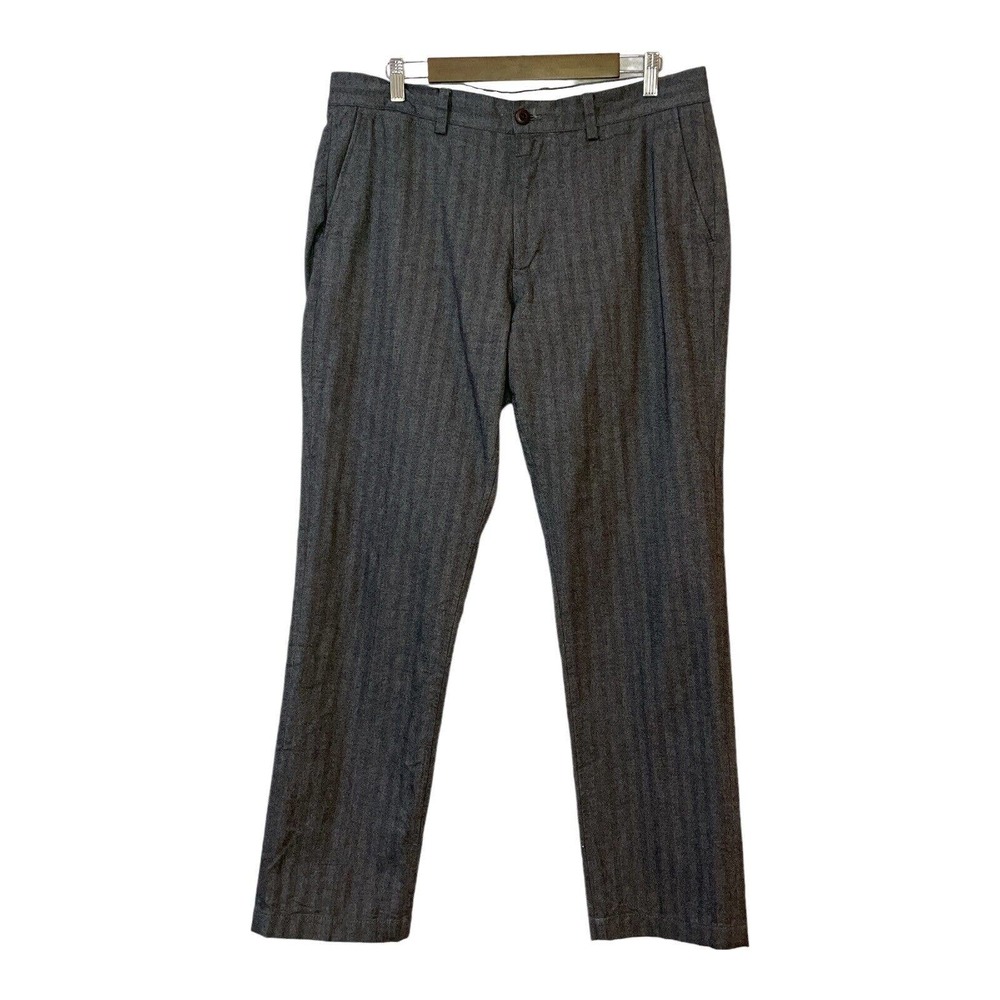 John Lewis 36R Mens Gray Cotton Herringbone Flat Front Straight Fit Dress Pants